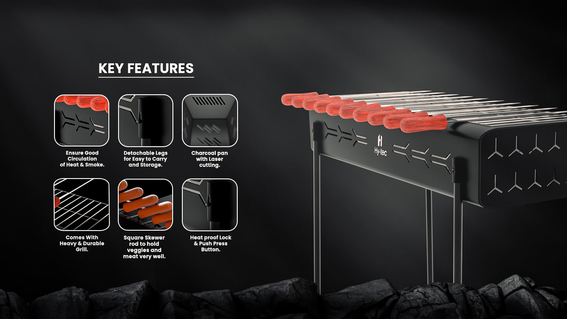 Traveler Foldable Charcoal Barbeque Grill with 8 Skewers & Charcoal Tray