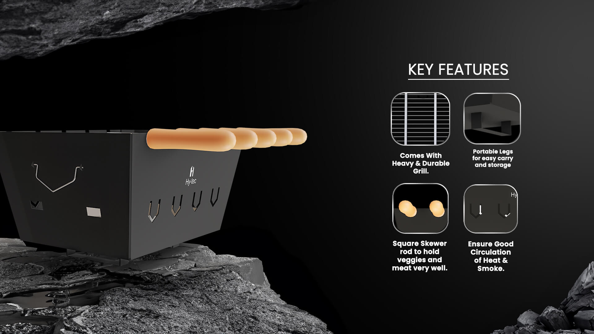 Traveler Foldable Charcoal Barbeque Grill with 8 Skewers & Charcoal Tray